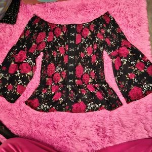 Crave Fame Off Shoulder Blouse Rose Print,  L